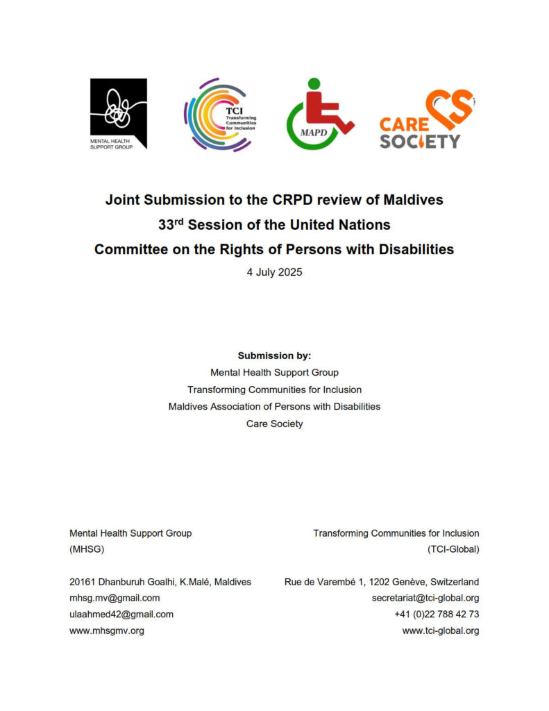 Cover Page Shadow Report Submission - Maldives - 33rd Session - CRPD