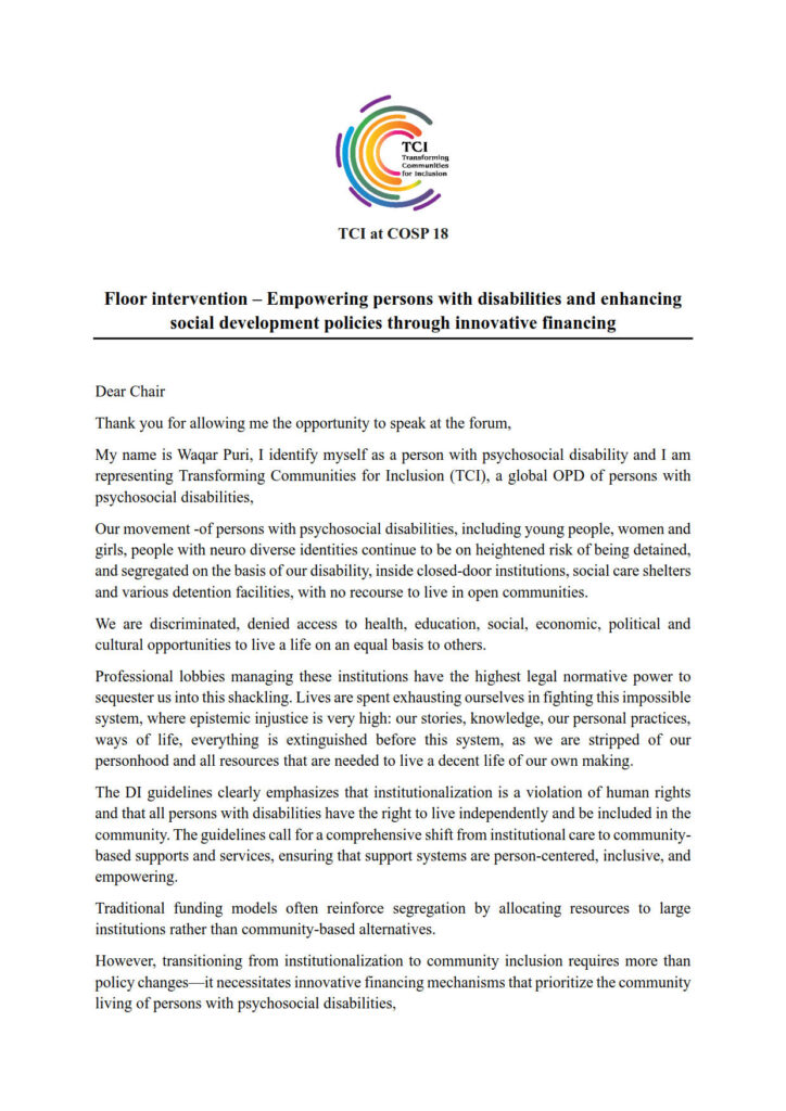 Waqar's Statement (CoSP 18) - Floor intervention