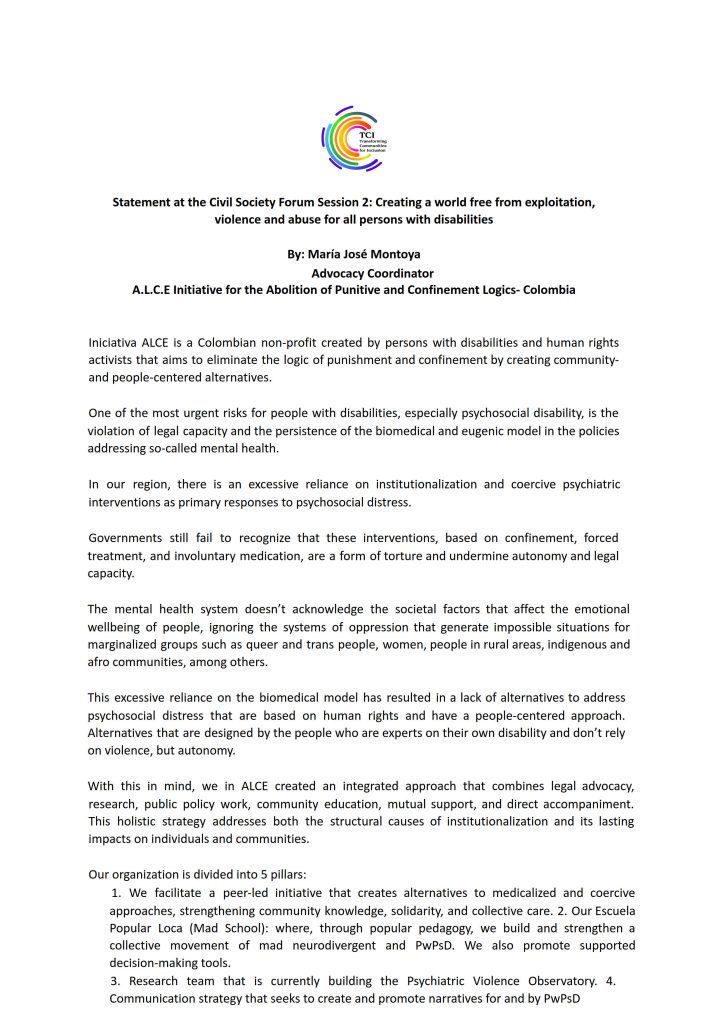Statement by María José- Civil Society Forum- COSP 19